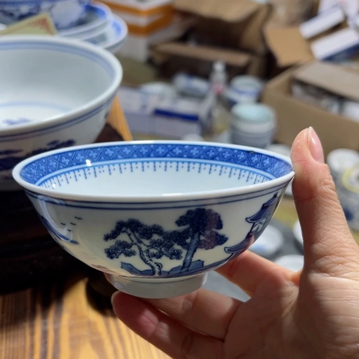 碗手绘梧桐小饭碗2个微瑕