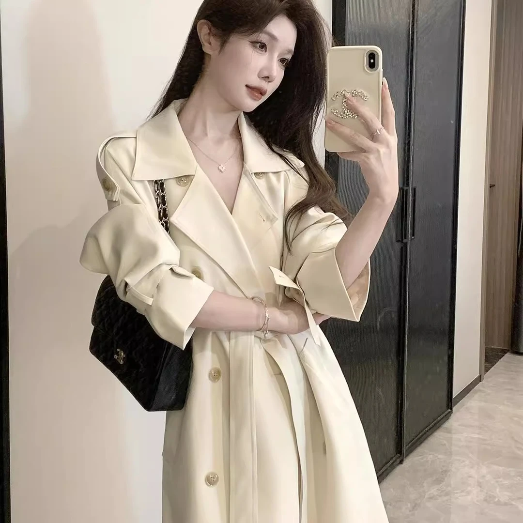 米白色风衣外套女2025春秋季新款中长款韩系气质小个子高级感大衣