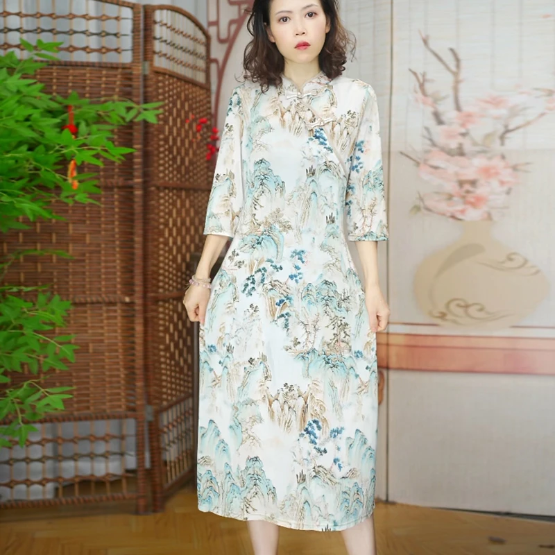 101 新中式改良旗袍春秋季女装连衣裙显瘦复古中国风格子旗袍裙