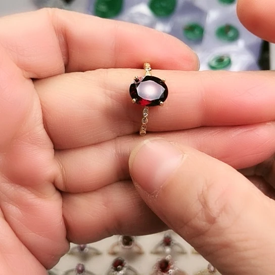 戒指石榴石银S925镶嵌