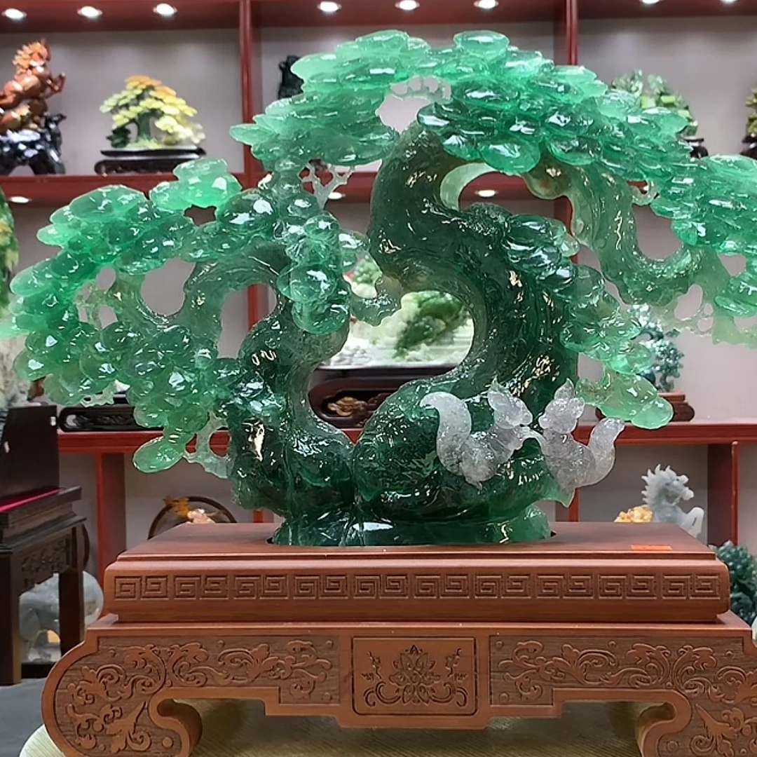 8448家居装饰摆件玉石雕刻电视柜玄关新中式创意书房山水花鸟白菜