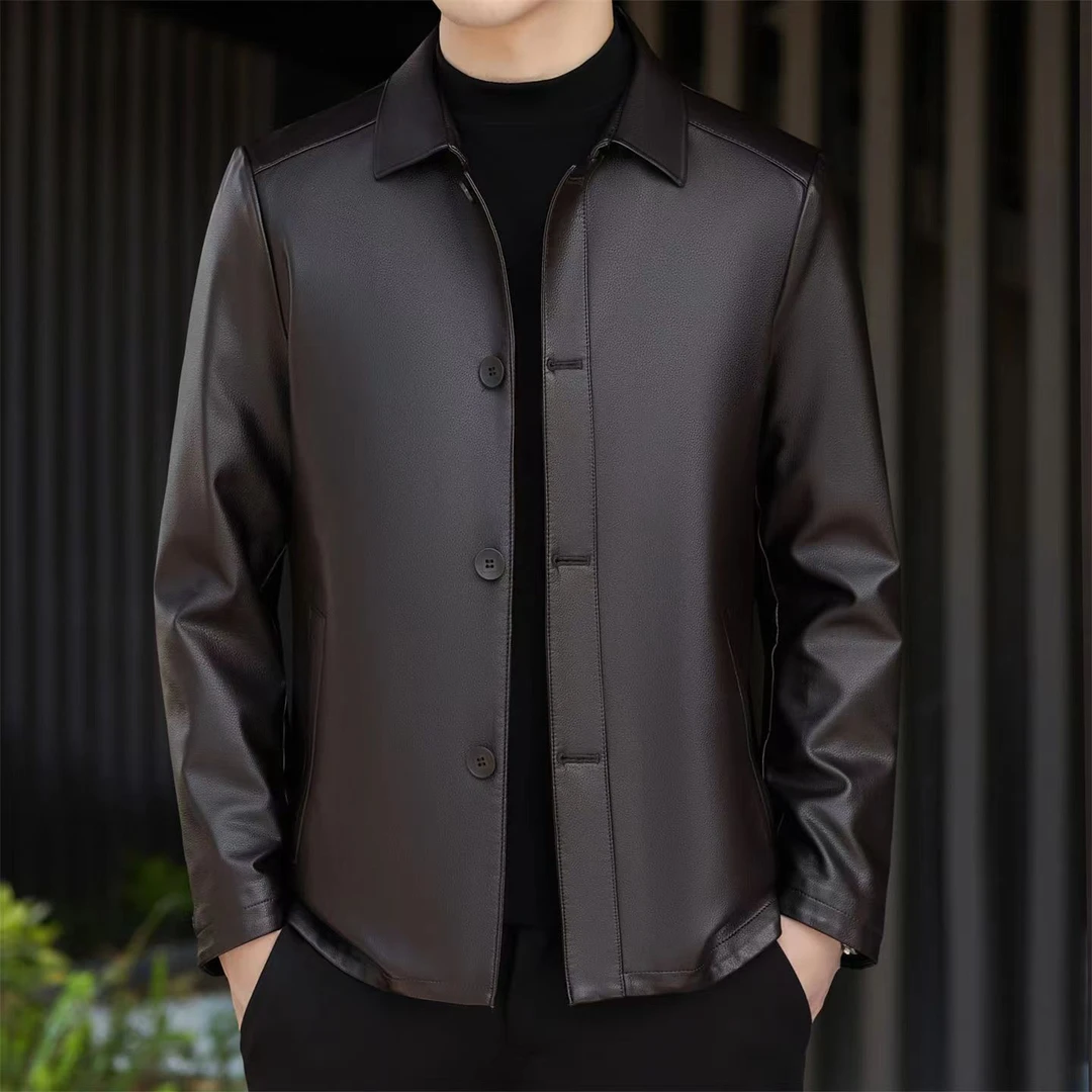 【山羊皮双11专享】海宁男士加绒加厚商务休闲手工纽扣真皮保暖外套