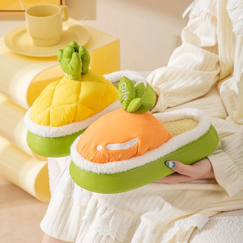 蚂蚁之恋立体防泼水新款拖鞋女冬季居家居撞色水果棉拖鞋增高ins