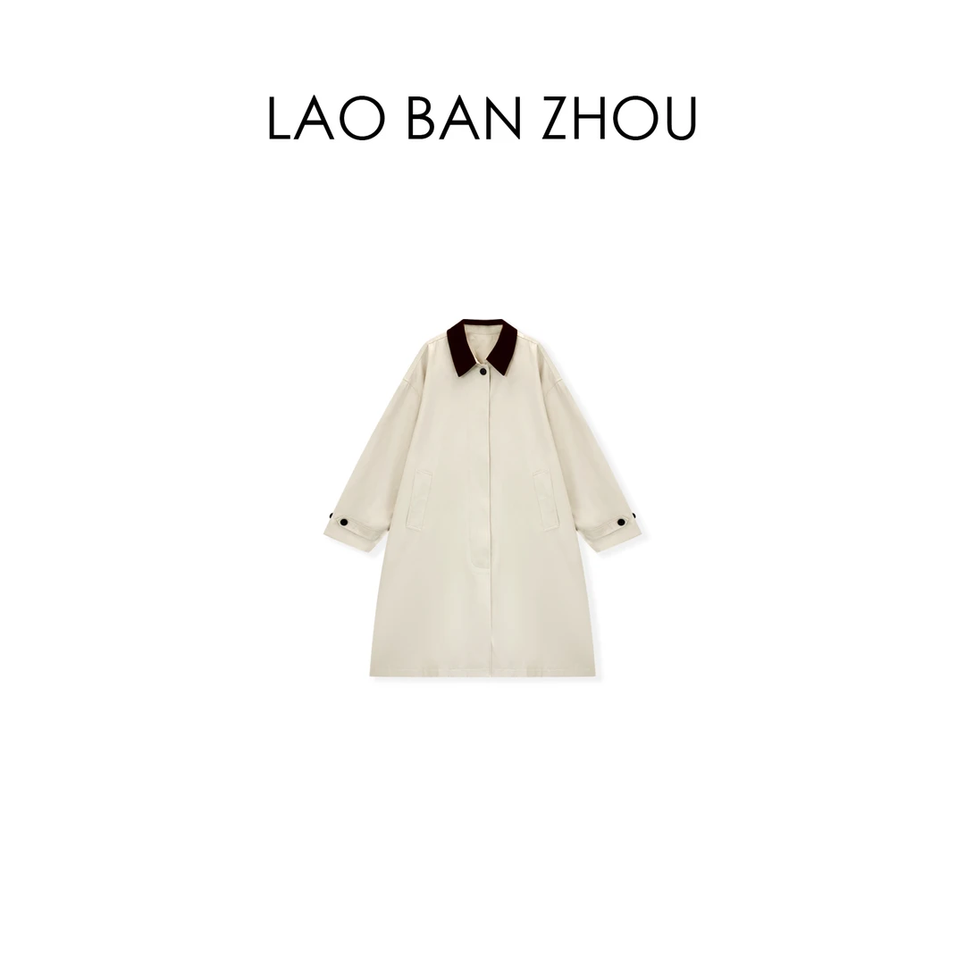 【老板周】英伦复古 小众拼接设计款廓形双口袋风衣