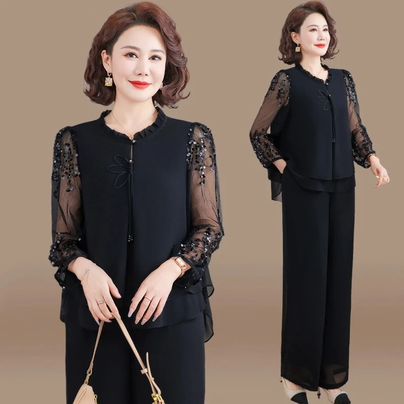 妈妈春装2025新款端庄大气套装中老年阔太太夏季洋气上衣两件套女