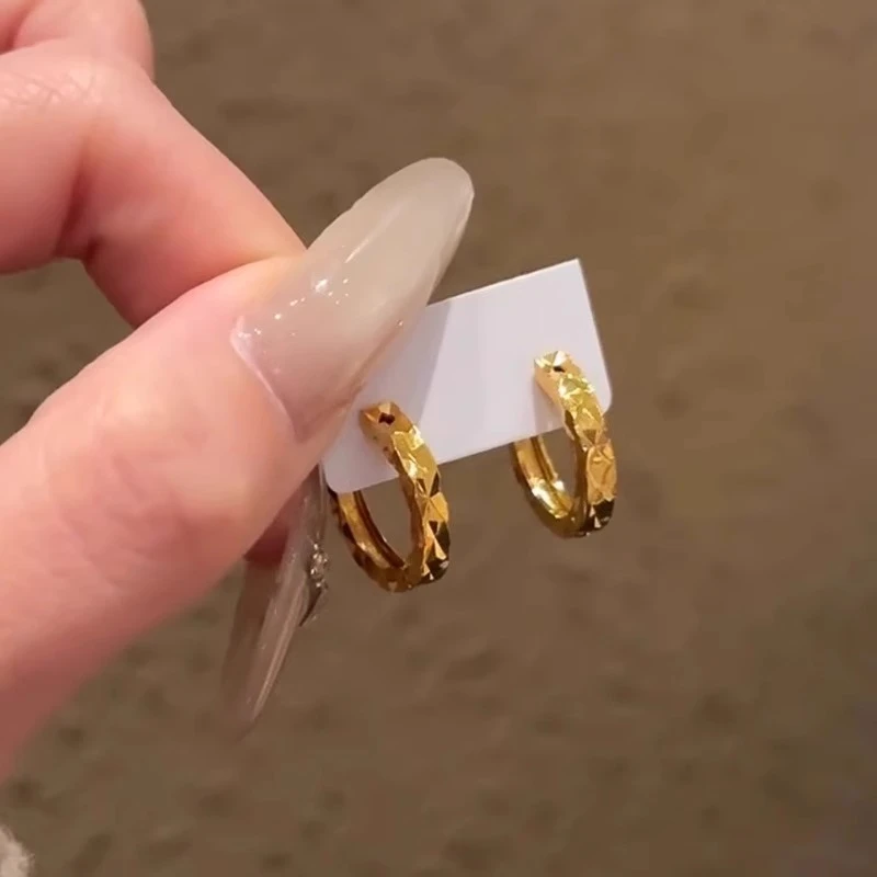 铜合金耳饰 金色碎冰冰耳环高级感轻奢小众精致耳圈独特气质耳扣