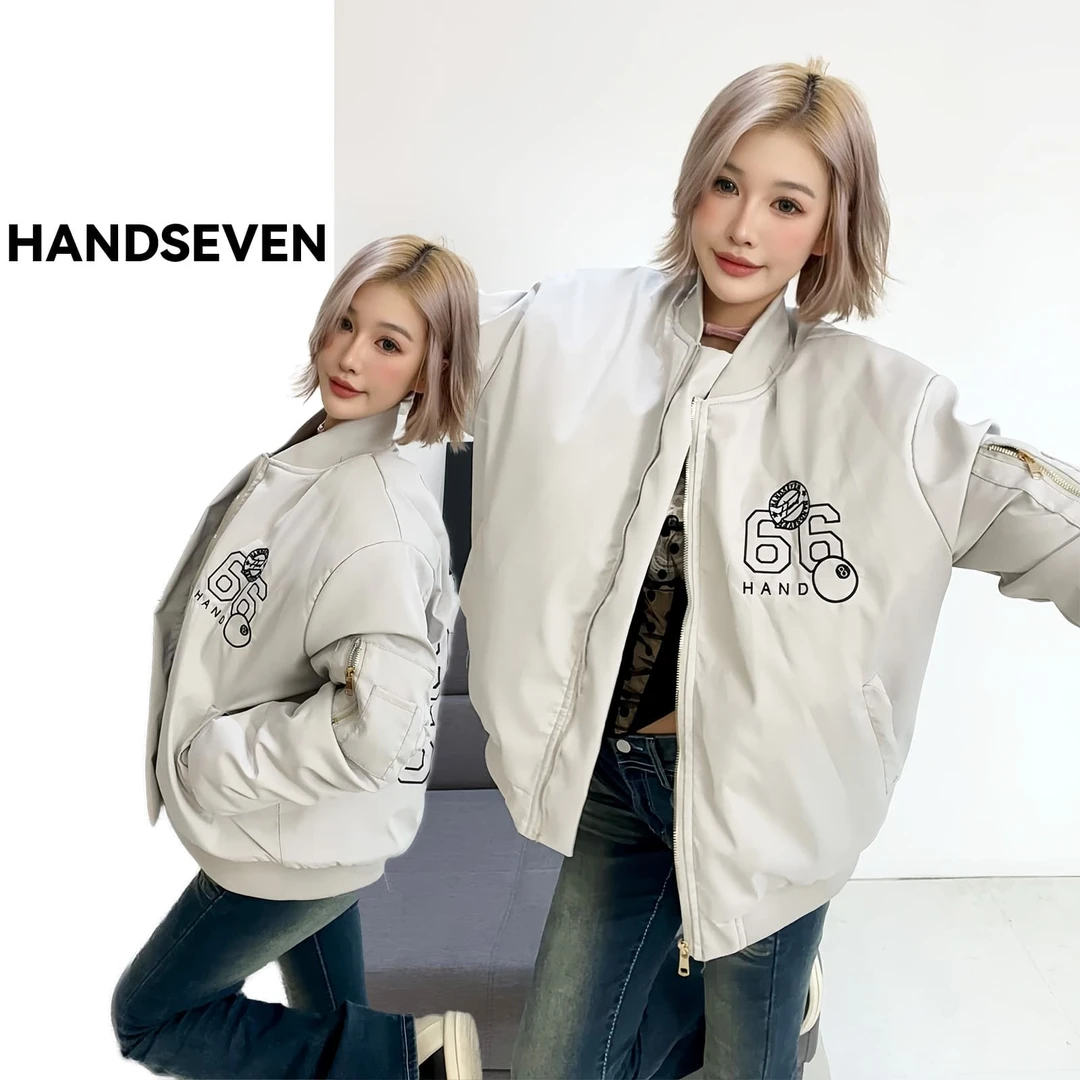 HandSeven美式字母刺绣休闲卫衣ins潮棉服男女秋冬季小众重磅外套