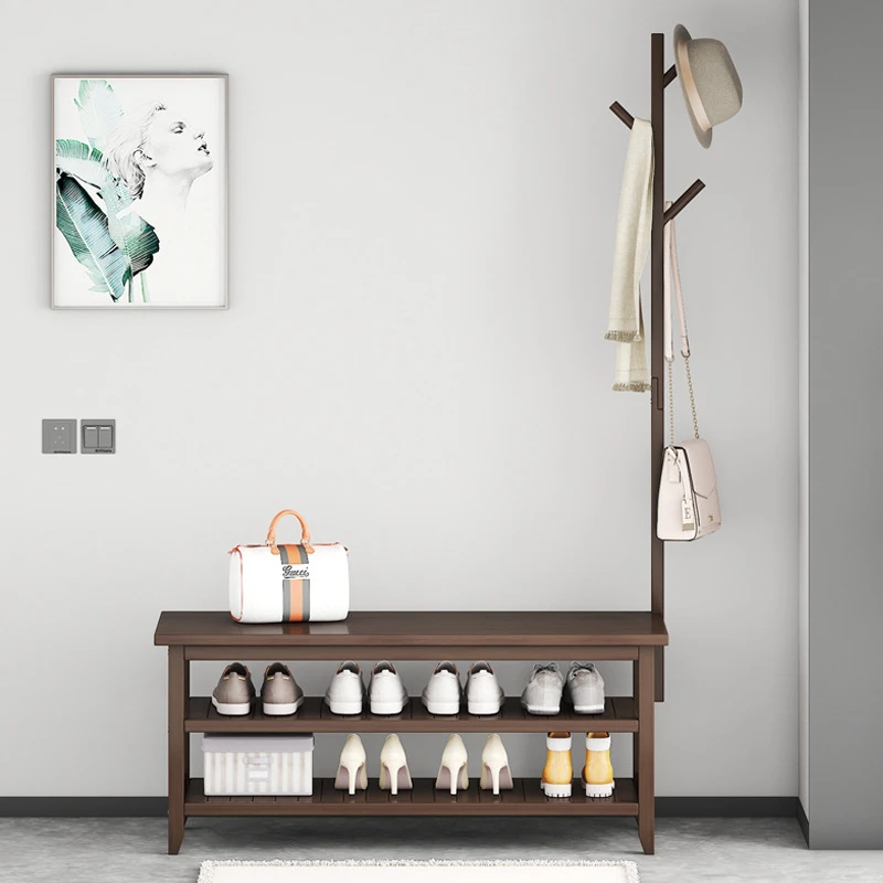 楠竹换鞋凳衣帽架一体穿鞋凳家用门口入户鞋架鞋柜可坐式穿鞋凳