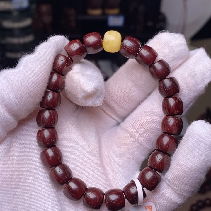 檀香紫檀（小叶紫檀）手串未镶嵌原汁原味8/9直切泥料+蜜蜡