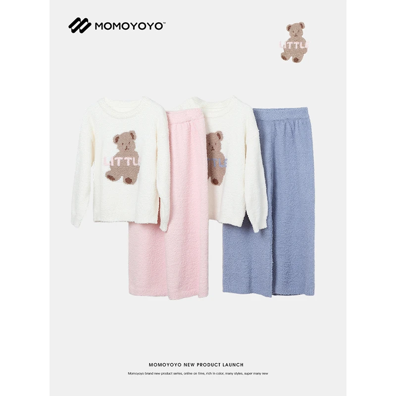 【奶乎小熊】亲子半边绒小熊居家套装 7261D