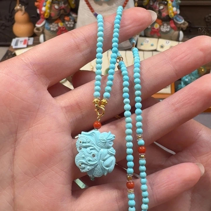 绿松石18K金镶嵌项链蝴蝶女孩儿