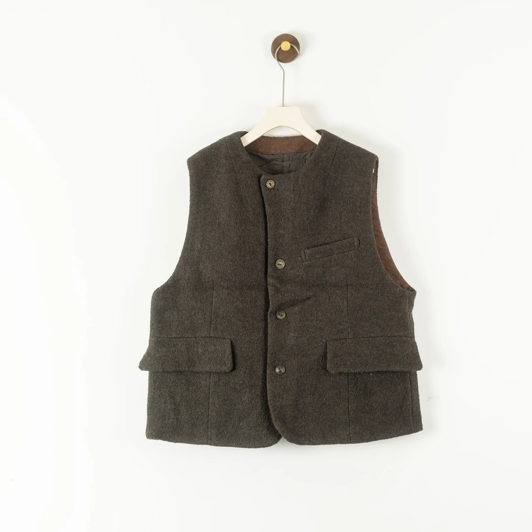 圆领厚呢棉马甲 24FS2238休闲百搭复古老钱时尚保暖冬季