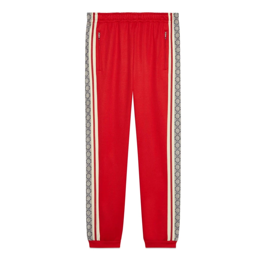 全新未使用 GUCCI/古驰 男款 爆款 红色卫裤  老花侧条