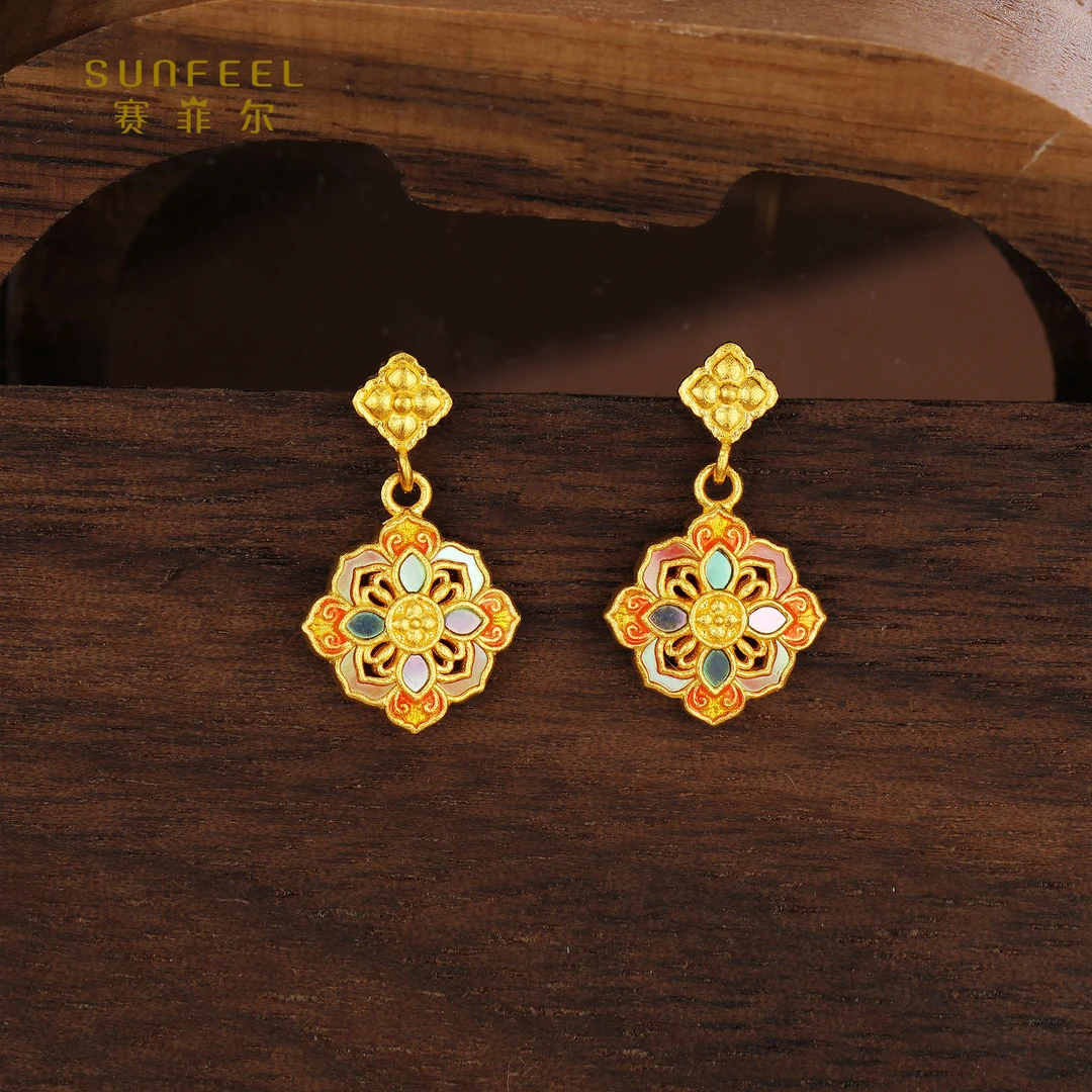 SUNFEEL/赛菲尔【三店】足金精炫金菁彩时尚黄金耳钉吊HR34020527