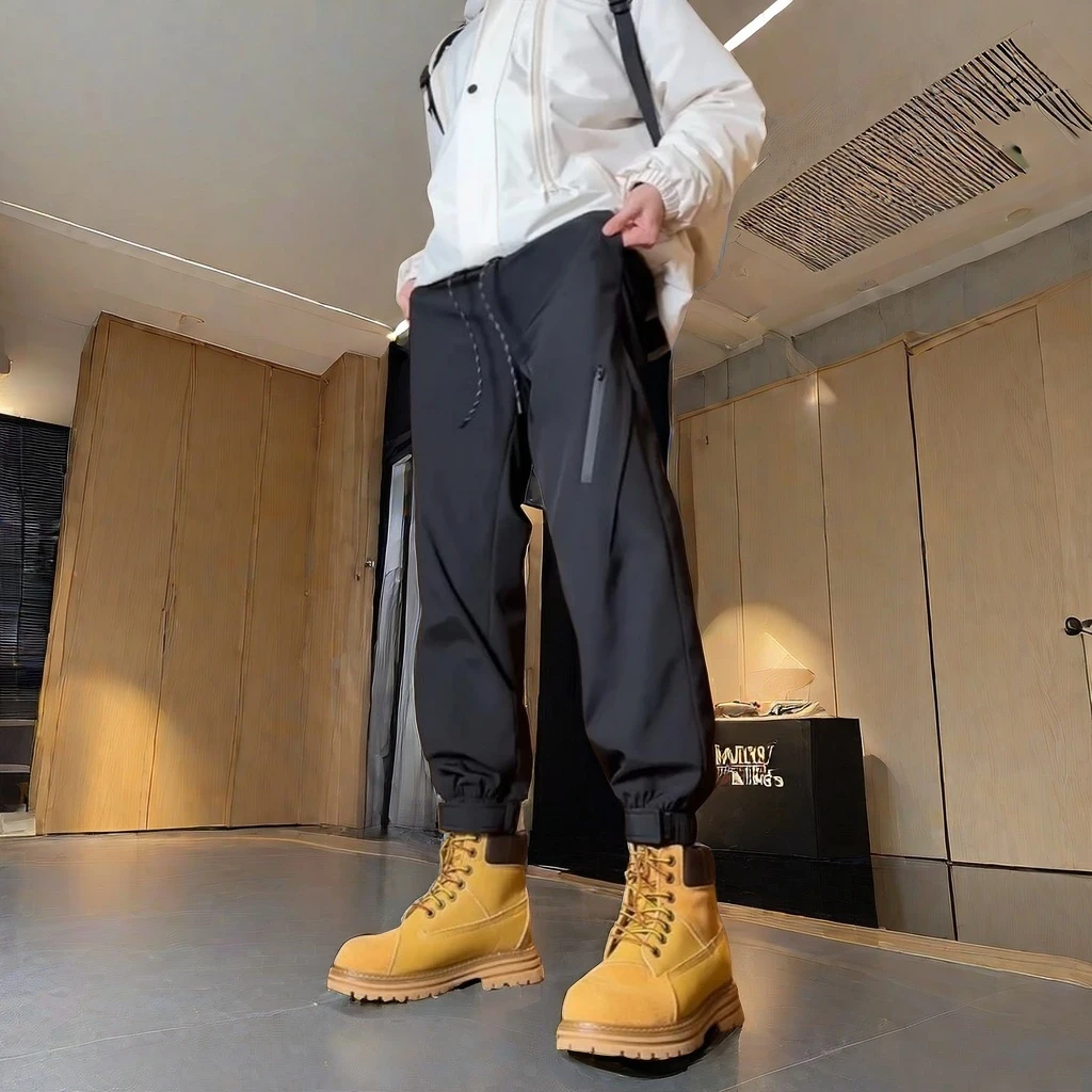 加绒加厚冲锋裤美式束脚机能裤配马丁靴男款户外春秋冬季防水工装