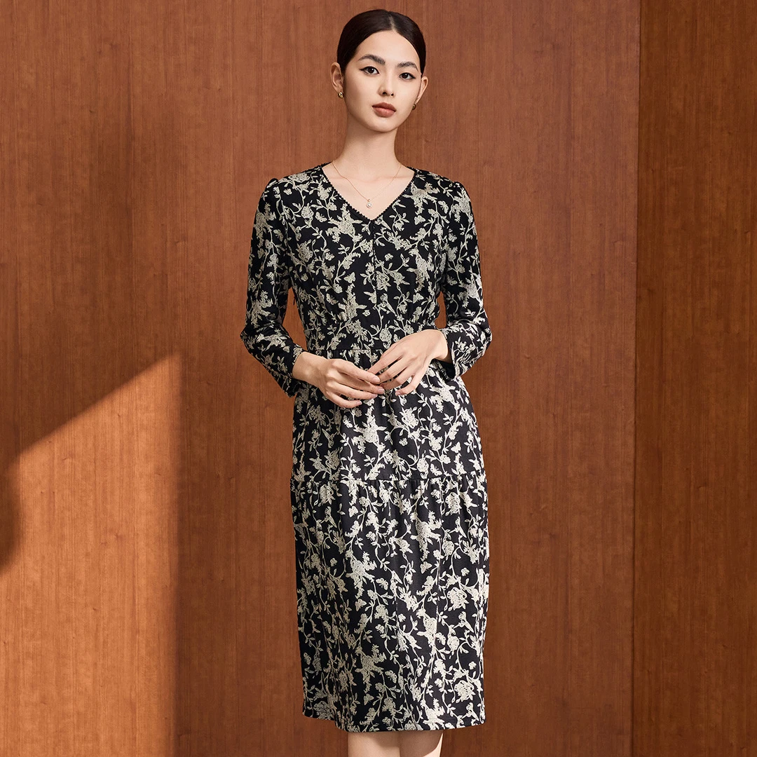 【福利专属】马天奴印花碎花优雅收腰显瘦中长款连衣裙VDA938DRX0