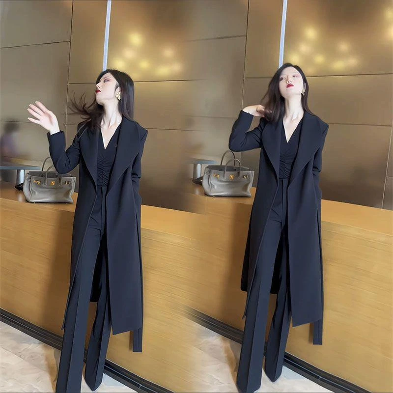 纯色时尚风衣外套女春季2025新款高端气质收腰显瘦系带西装领大衣