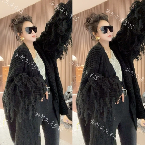 【安然】个性流苏针织外套