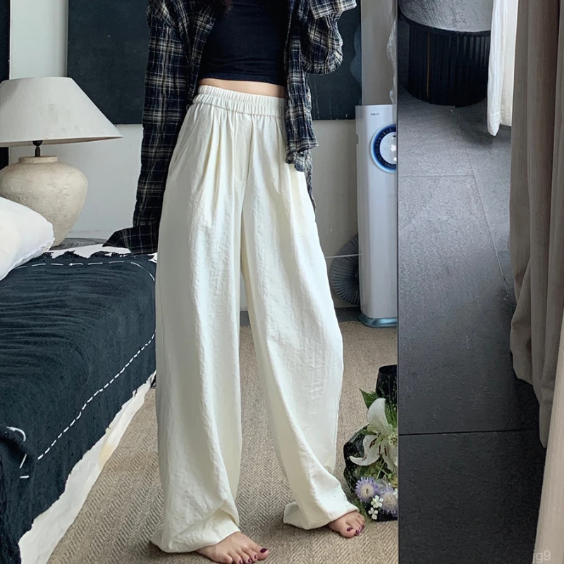 2025百搭风针距肌理夏季韩版高腰垂感奶芙弹力休闲裤女网红阔腿裤