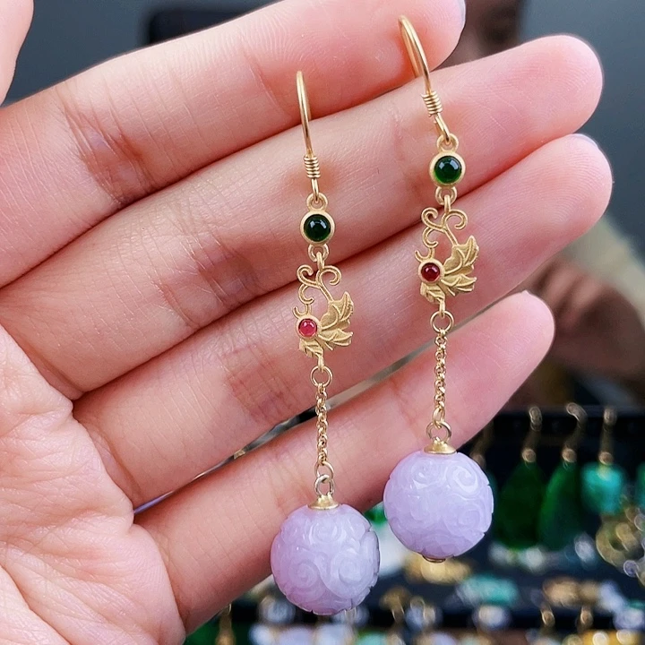 翡翠耳饰银S925镶嵌饰品