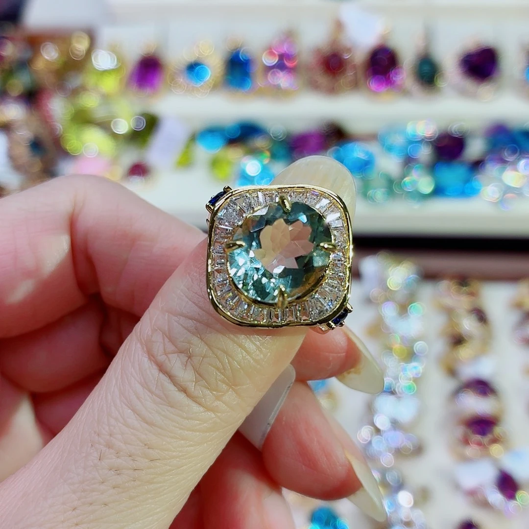 银S925镀金镶嵌戒指水晶