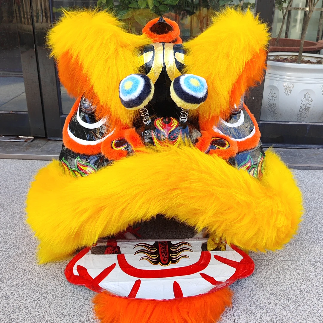 传统舞狮表演道具竹编羊毛醒狮狮头大圣狮头孙悟空狮头全套会眨眼