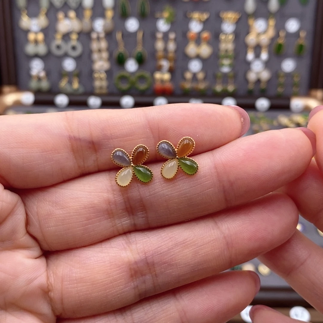 银S925镶嵌和田玉耳饰?****兲