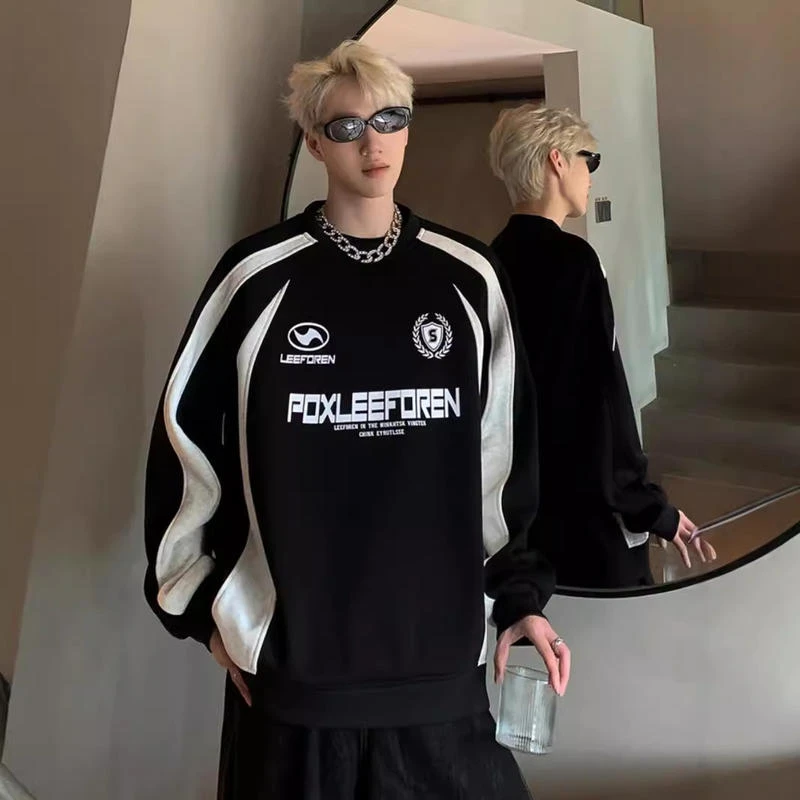 潮牌卫衣男2025春秋冬高街oversize重磅复古拼接撞色宽松休闲外套