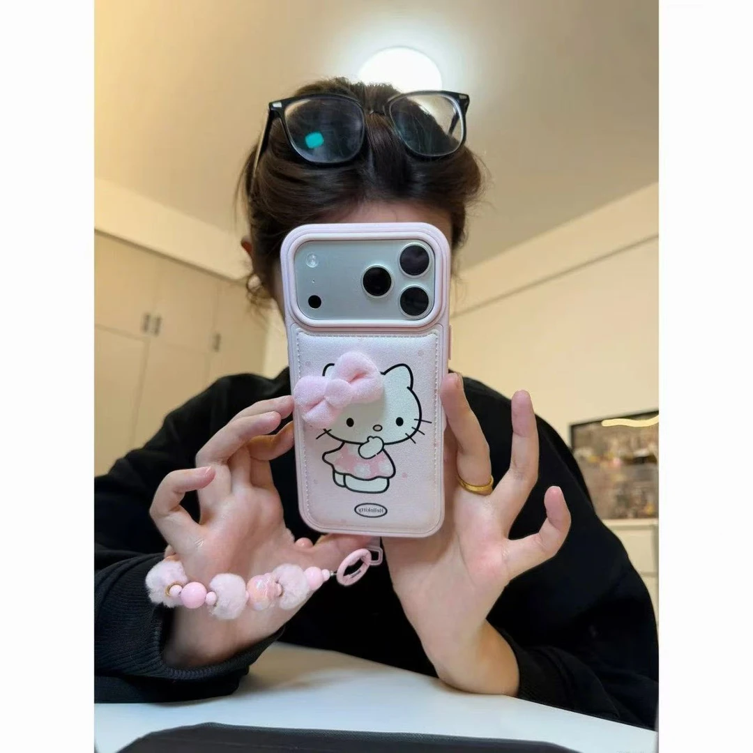 粉花裙kt猫蝴蝶结挂绳适用于iphone17Promax手机壳16可爱1514新款