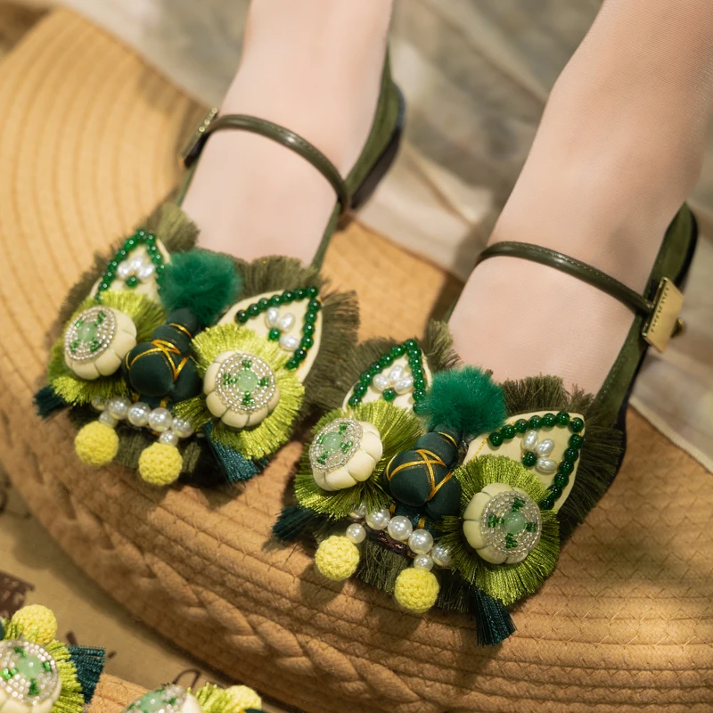 原创爆款墨绿升级款虎头鞋新中式皮鞋时尚经典法式玛丽珍女鞋