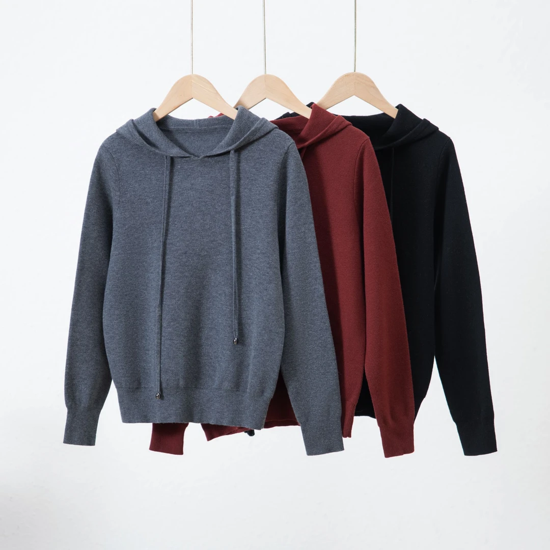 精仿羊毛帽衫长袖外套针织休闲羊毛连帽宽松纯色秋冬春秋时尚百搭