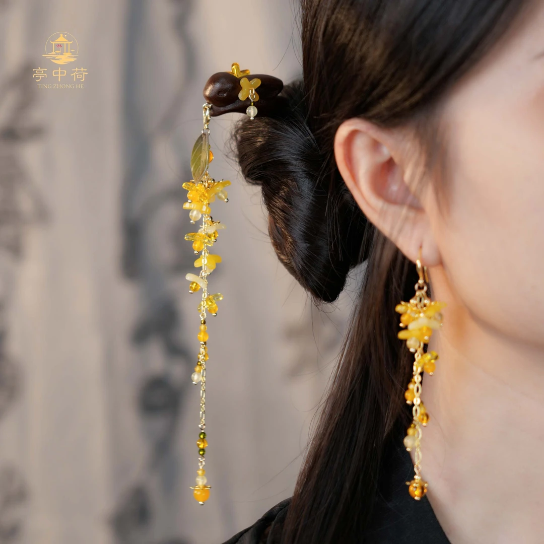 亭中荷【木发簪】猫咪发簪/金丝檀木簪/水龙头发簪/送闺蜜礼物