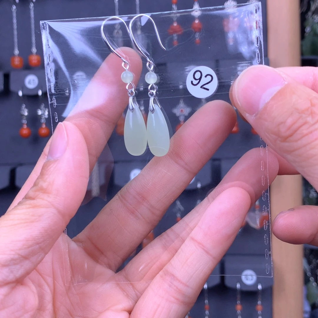 和田玉耳饰银S925镶嵌青****》