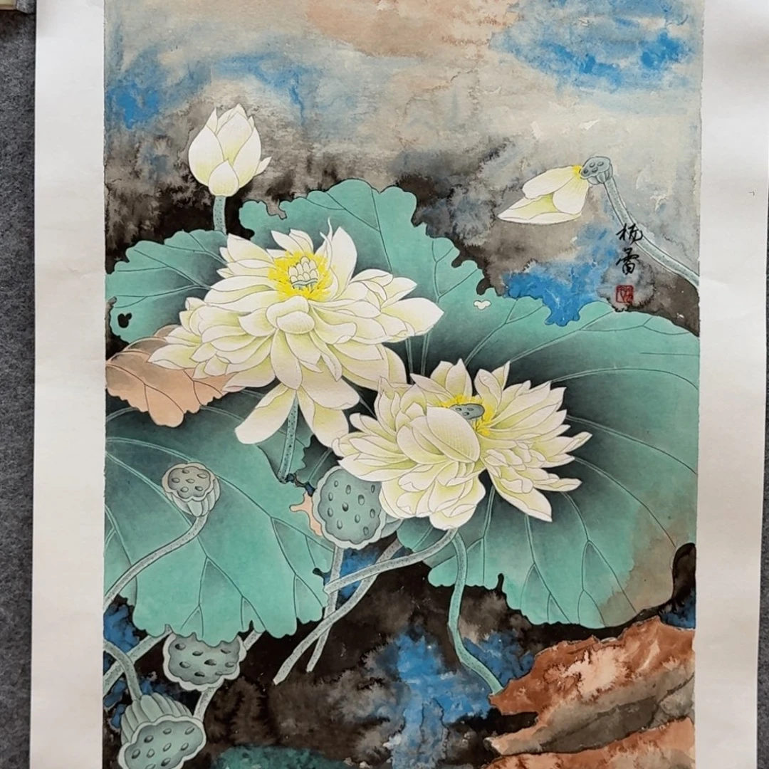 国画四尺三开工笔作品