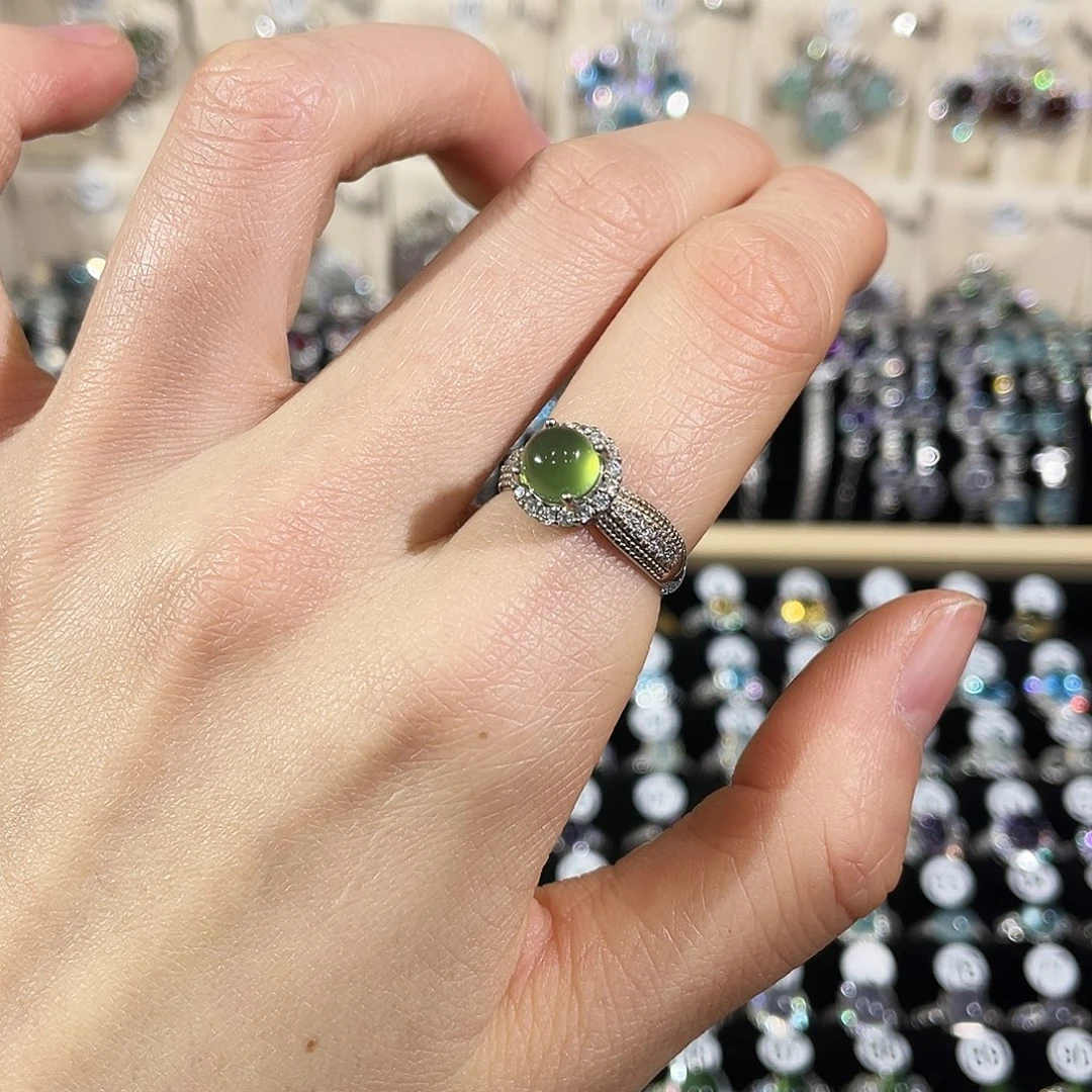 蛇纹石玉银S925镶嵌戒指戒指