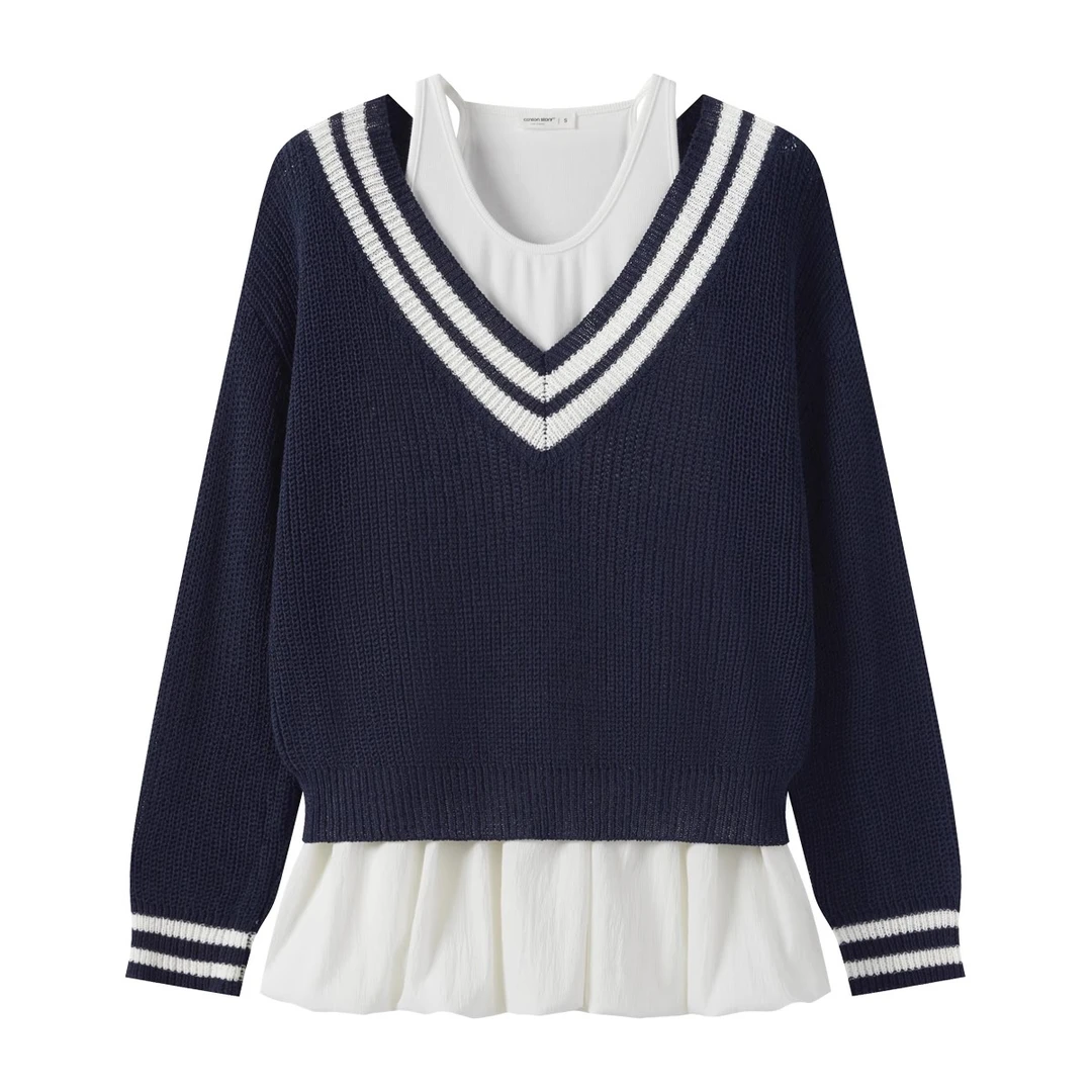 羊城故事-学院风毛针织衫套装春夏设计感连衣裙两件套7723