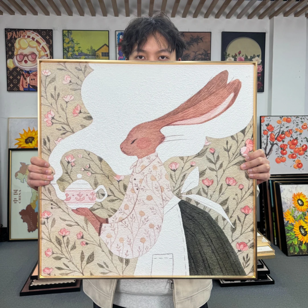 现代ins风唯美清新兔子卧室装饰画餐厅挂画小众装饰画6060