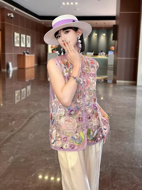 【61142】桑蚕丝马甲 辰月欧货25夏季女装时尚重工绣花马夹