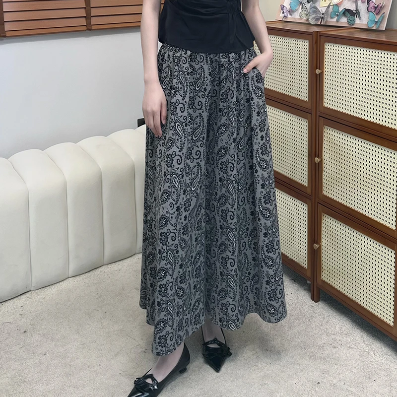 印花裙裤阔腿裤夏季薄款休闲裤高腰显瘦九分裤春夏长裤垂感裤裙6