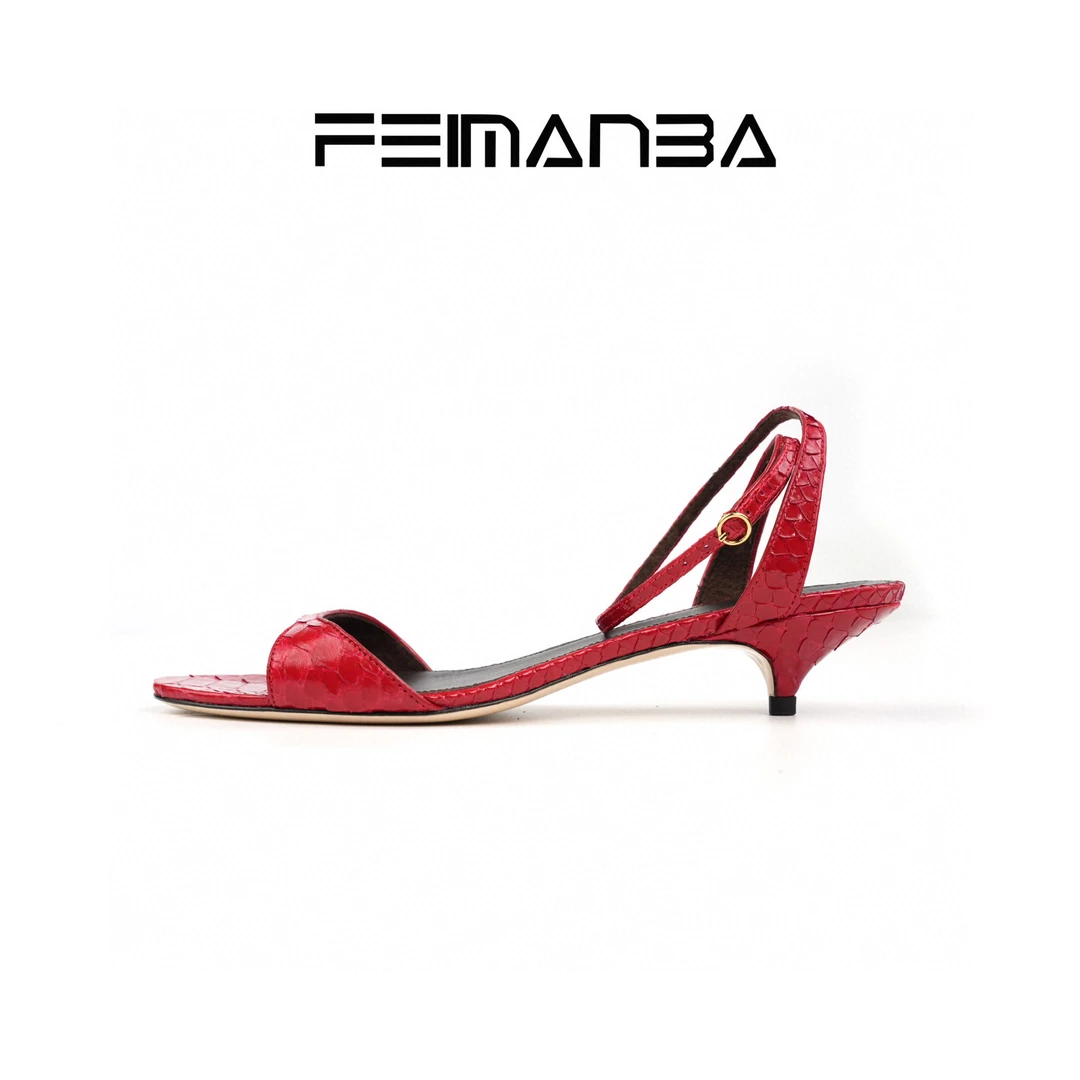 FEIMANBA 一字扣细跟凉鞋猫跟女