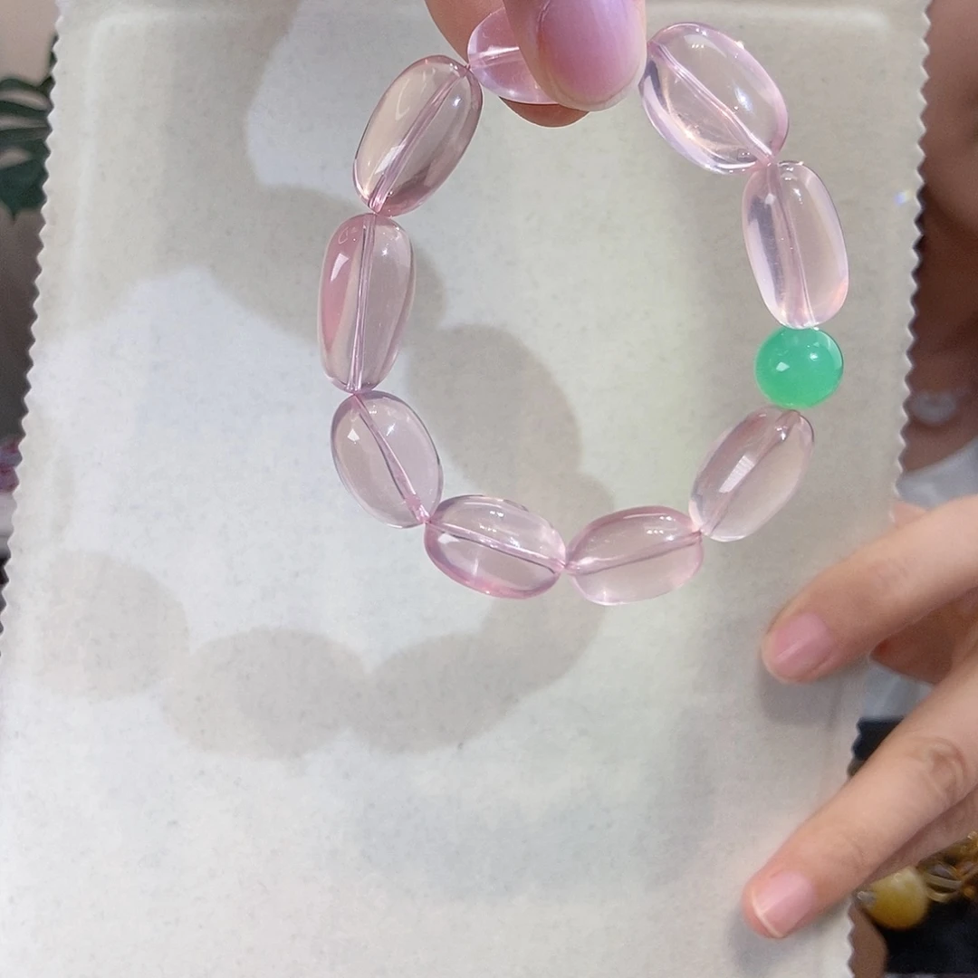 芙蓉石手链未镶嵌设计款随形冰菊粉星光粉