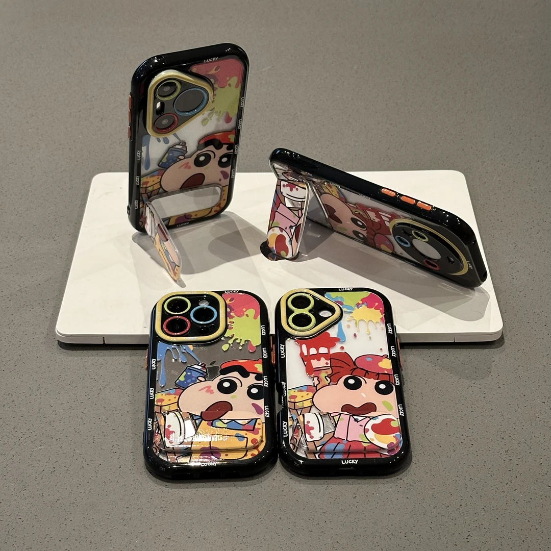 欧克里里油画涂鸦小新妮妮支架适用苹果16手机壳华为vivo小米oppo