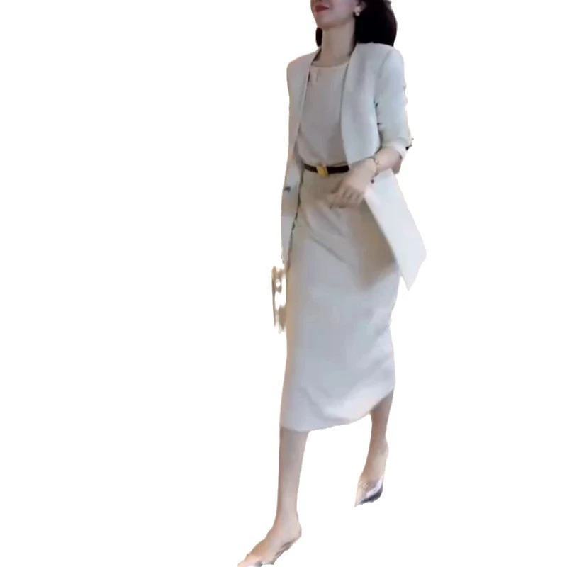 24792025新款时尚OL套装裙西装外套+连衣裙两件套女装