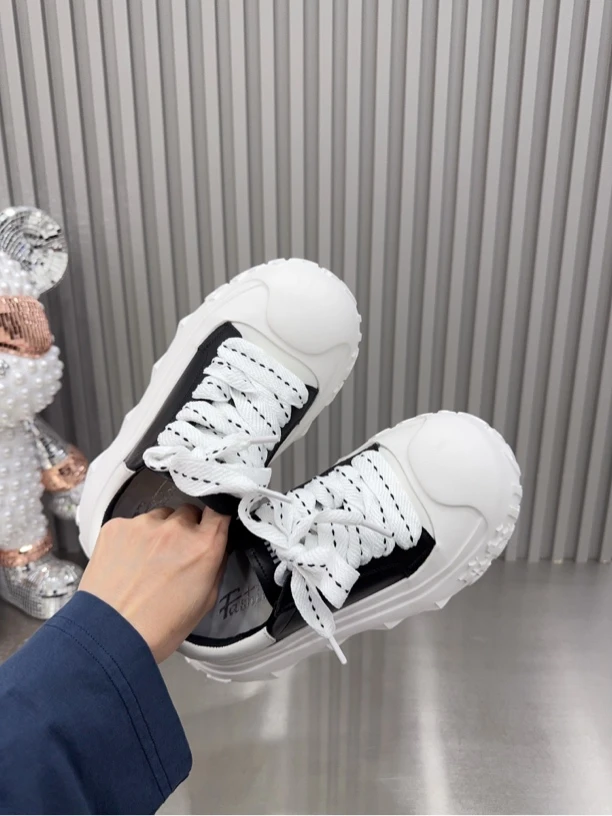 欧货贝壳头大头系带休闲鞋溶解板鞋厚底松糕小个子小白鞋女鞋