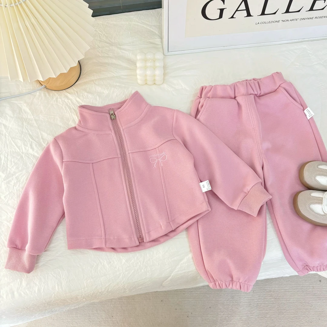 ZX25年春季新款女春秋立领刺绣蝴蝶结套装休闲长袖套装SJ-J-A33