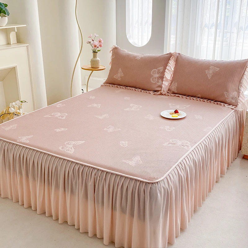 凉席冰丝席夏天专用豆豆冰丝凉席软席垫子三件套床裙款折叠款床罩