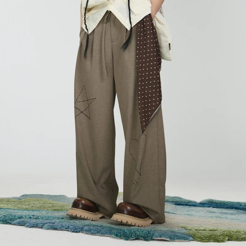 嬉游记原创2025新款气质高腰通勤风阔腿西裤女垂感显瘦印花休闲裤