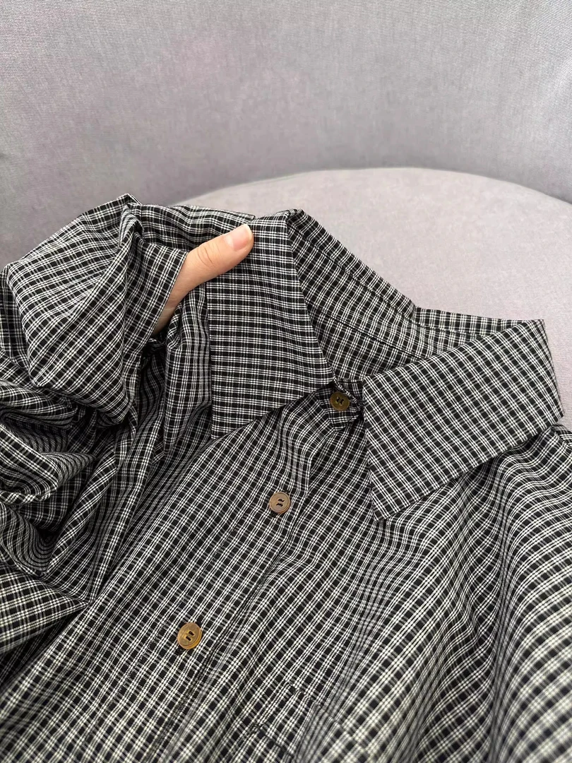 质感很不错！ 韩系格子衬衫外套秋季新款设计感衬衣小众开衫上衣