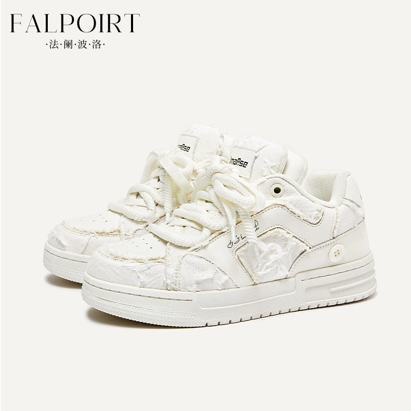 FALPOIRT 2025春秋新款透气板鞋女小香风ins潮破坏美学厚底小白鞋