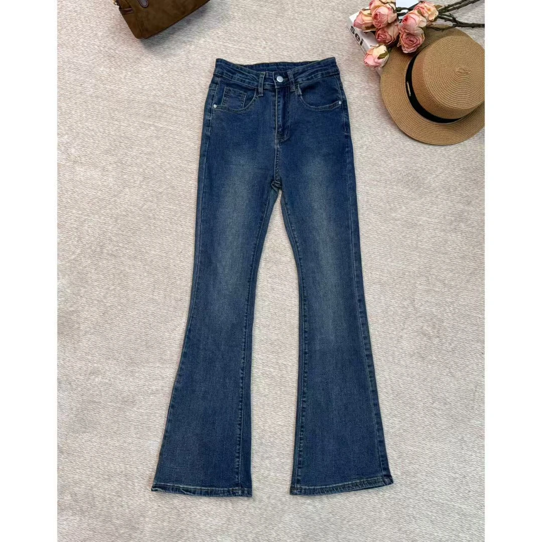 【ZZ】加绒时尚牛仔裤加厚女裤长裤水洗时尚微喇裤